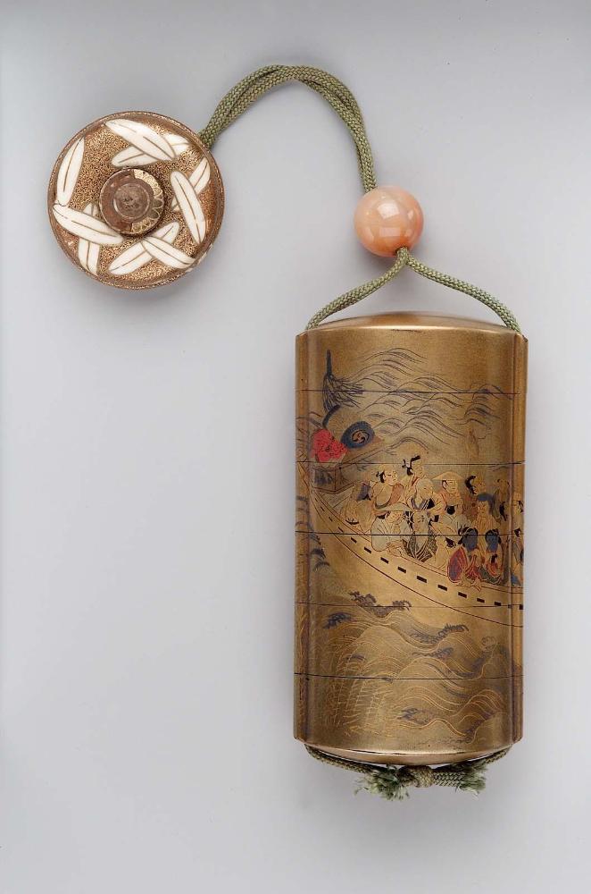 Manju netsuke in four parts with bamboo design