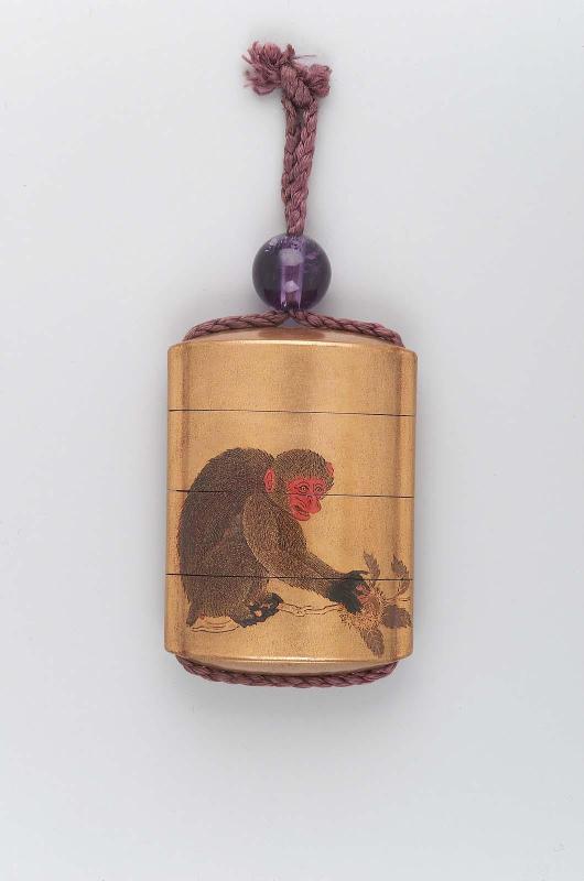 Three-case inro with monkey design