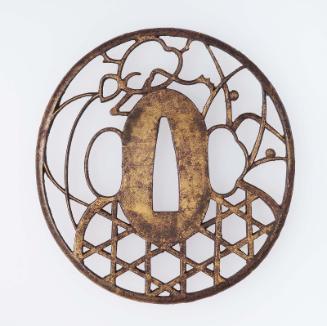Tsuba with design of frog, grasses and jakago