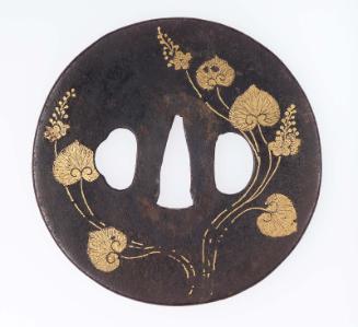Tsuba with design of hollyhocks
