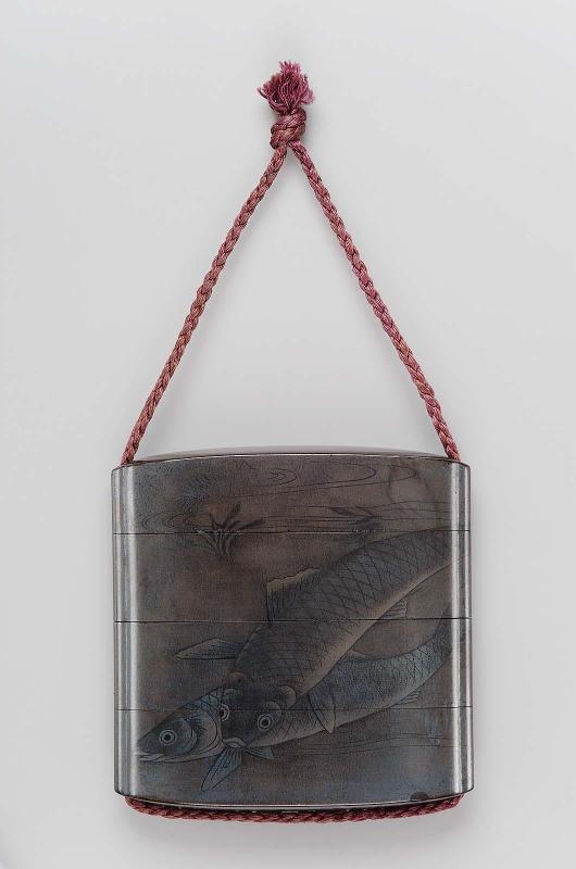 Three-case inro with carp design