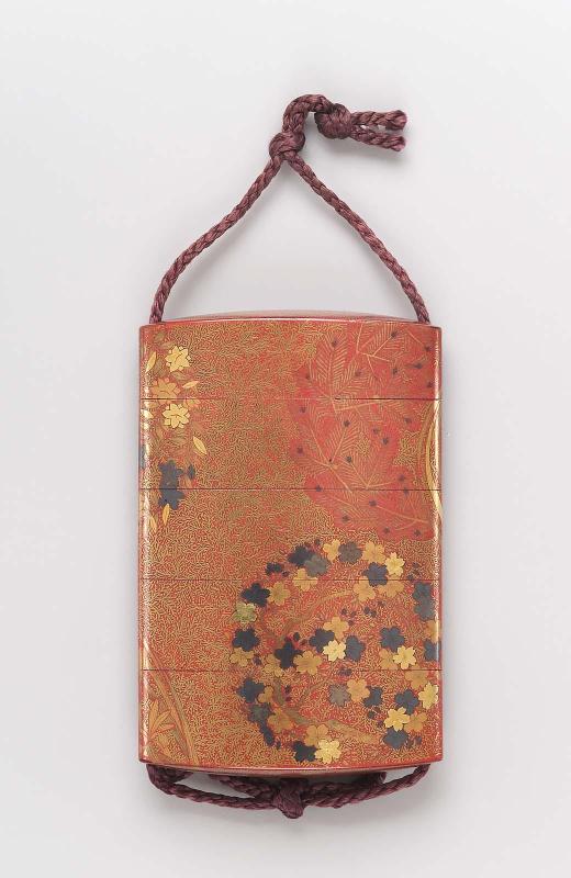 Four-case inro with floral designs