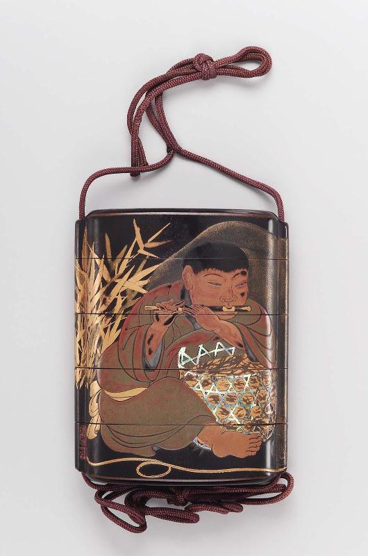 Four-case inro with herdboy and ox design