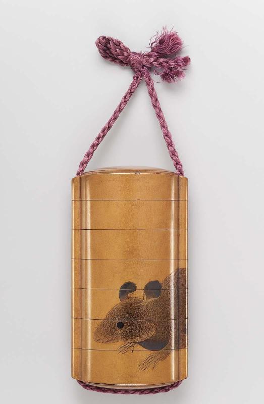 Six-case inro with design of Daikoku riding on a rat