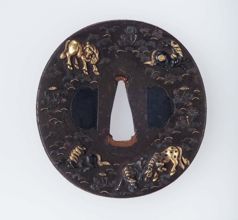 Tsuba with design of grazing horses