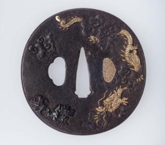 Tsuba with design of dragon, tiger and clouds