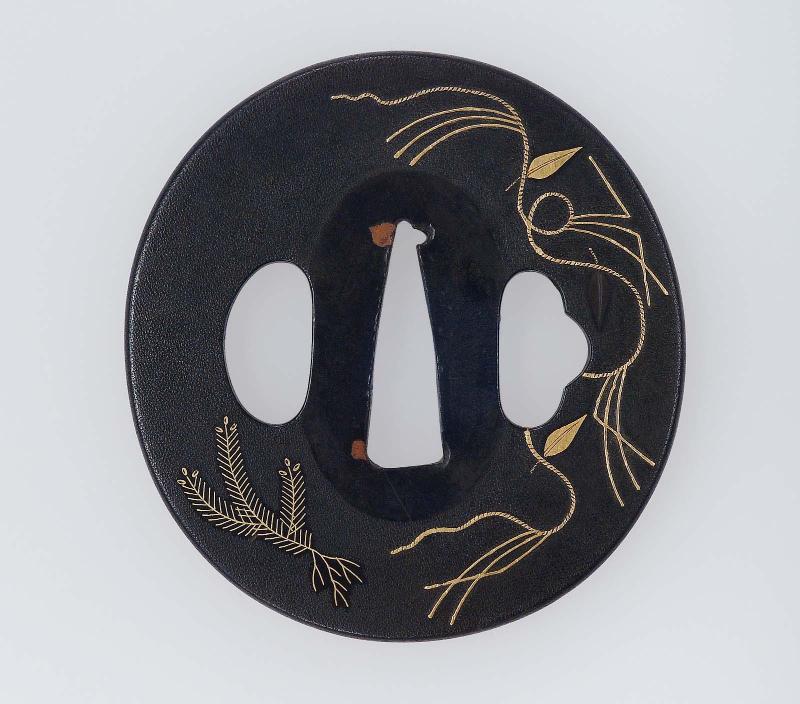 Tsuba with design of shimenawa and pine sprigs