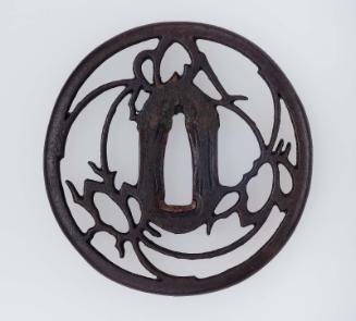 Tsuba with design of cricket, mantis and butterfly