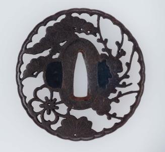 Tsuba with design of pine trees and cherry blossom