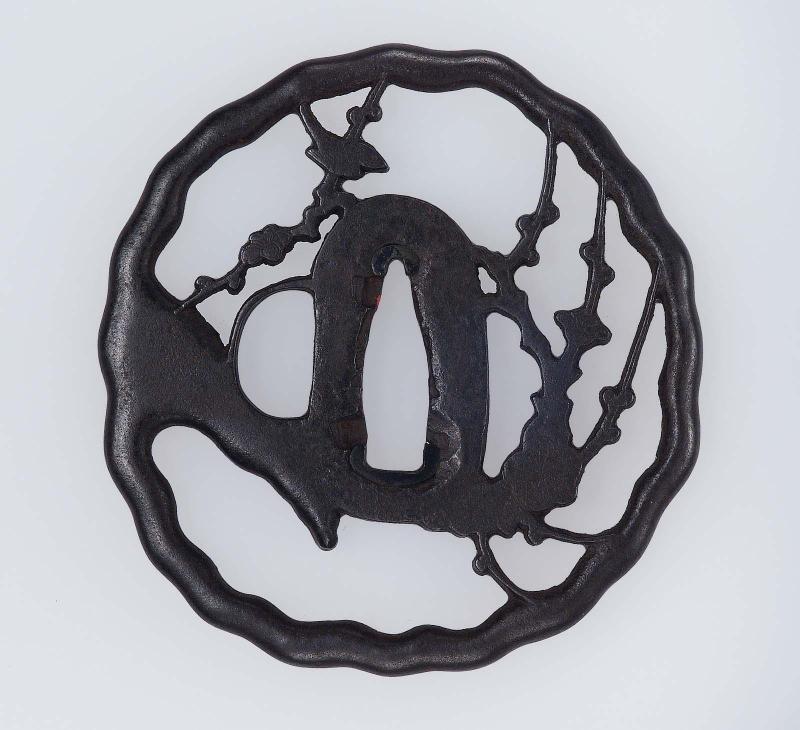 Tsuba with design of flowering plum branch