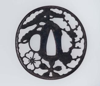 Tsuba with design of pine trees and cherry blossom