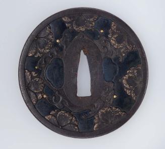 Tsuba with design of waves and cherry blossom