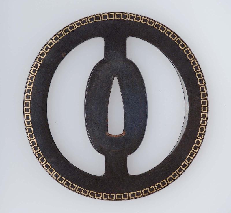 Tsuba with geometric inlay