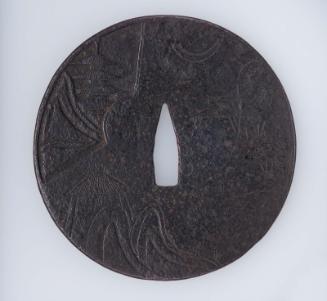 Tsuba with design of fan shapes with landscapes