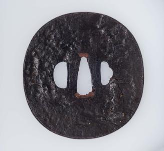 Tsuba with design of Shoriken Sennin riding the waves on a sword