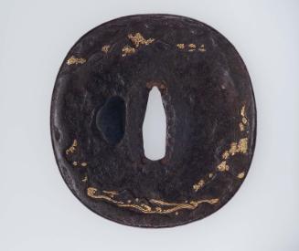 Tsuba with design of birds, waves and rocks