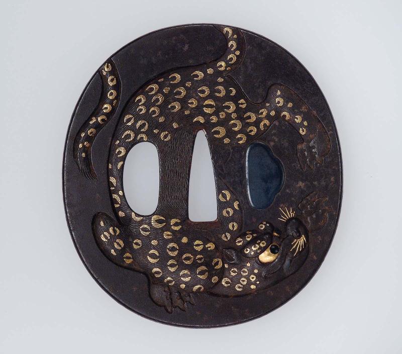 Tsuba with design of tiger, bamboo and stream