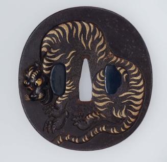 Tsuba with design of tiger, bamboo and stream