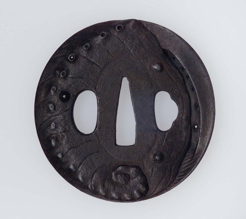 Tsuba with design of a clam and an awabi shell