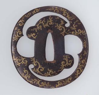 Tsuba with design of tomoe shapes and floral ornament