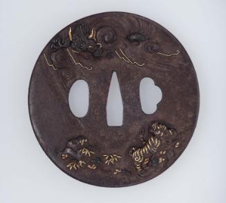 Tsuba with design of dragon, tiger and bamboo