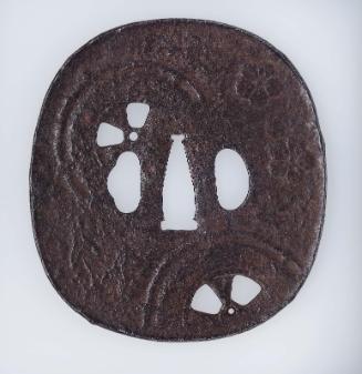 Tsuba with design of waterwheels, maples and cherry