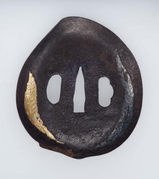 Tsuba in the form of lotus leaf with design of two other leaves