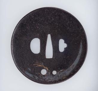 Tsuba with design of crescent moon and grasses