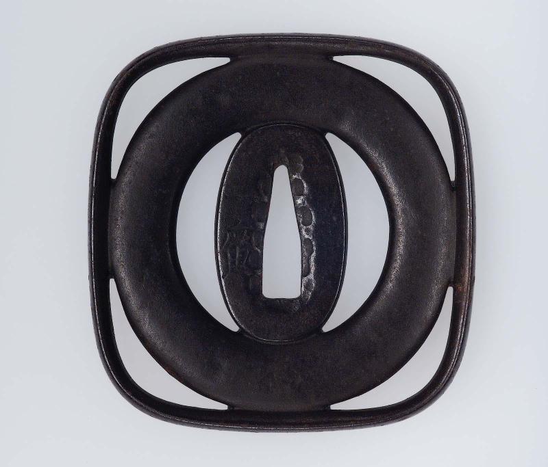 Tsuba with design of a ring within a square