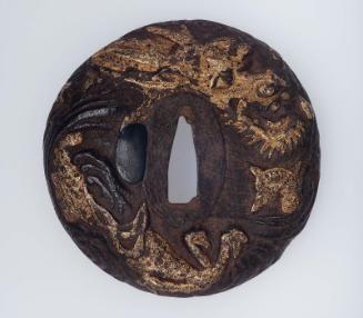 Tsuba with design of dragon and waves