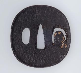 Tsuba with design of Daruma and Buddhist invocation