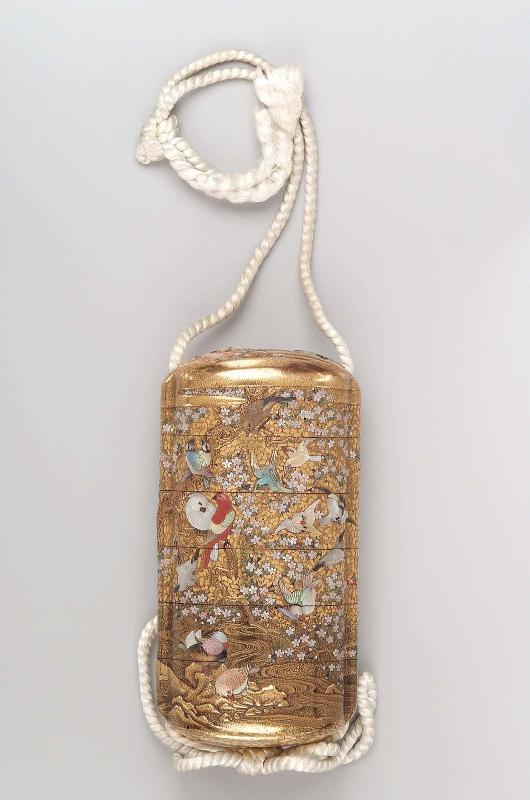 Five-case inro with bird and flower designs