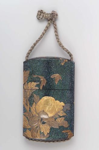 Four-case inro with peony and butterfly design