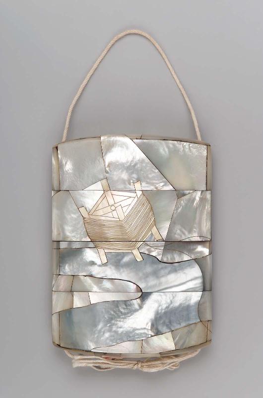 Three-case inro with silk-winder design