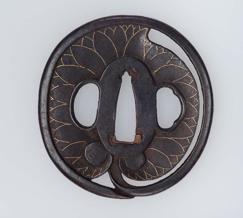Tsuba modeled as a hollyhock leaf