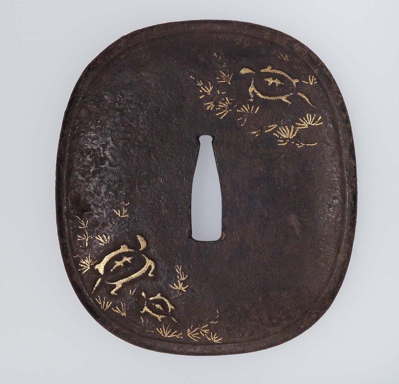 Tsuba with design of terrapins and weeds