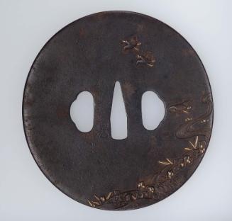 Tsuba with design of birds, stream and grasses