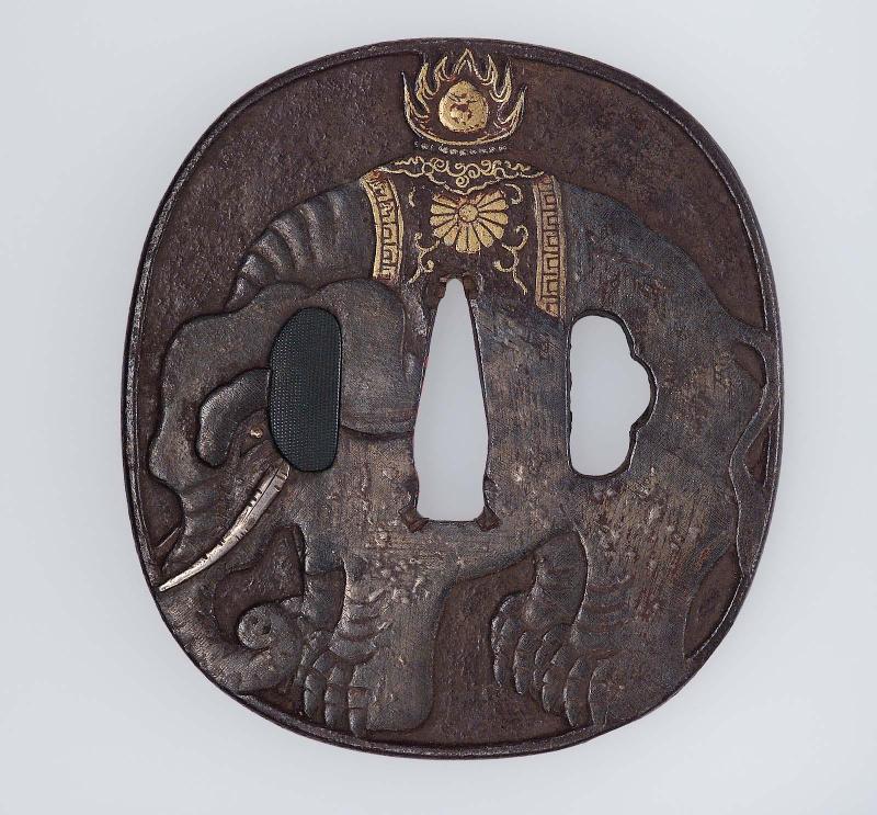 Tsuba with design of caparisoned elephant
