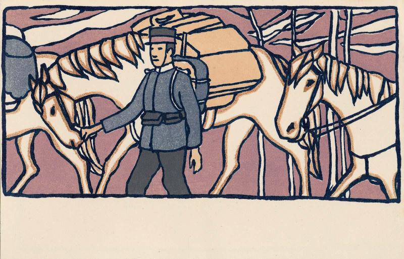 Japanese Soldier Leading Horses