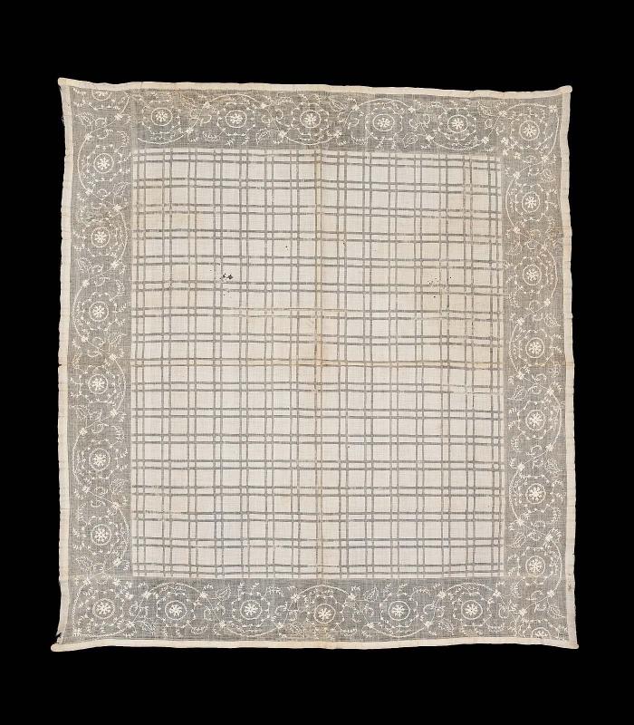 Large square kerchief of embroidered cotton