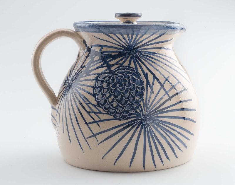 Blue Pinecone covered pitcher with lid
