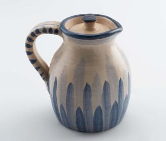 Blue vertical brush covered pitcher with lid