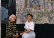 Maud Morgan and Jo Ann Rothschild in front of Rothschild's painting in the West Wing