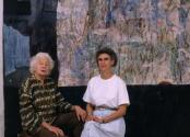 Maud Morgan and Jo Ann Rothschild in front of Rothschild's painting in the West Wing