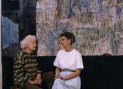 Maud Morgan and Jo Ann Rothschild in front of Rothschild's painting in the West Wing