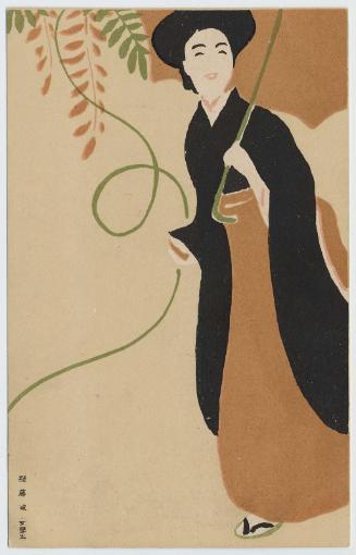 Female Student in a Parody of the Wisteria Maiden from the series Up-to-date Otsu-e