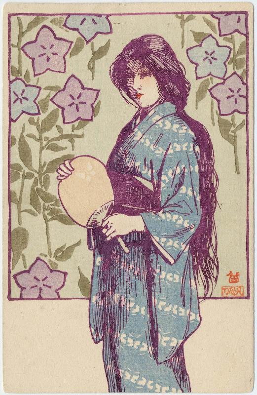 Woman with Loose Hair Holding an Uchiwa
