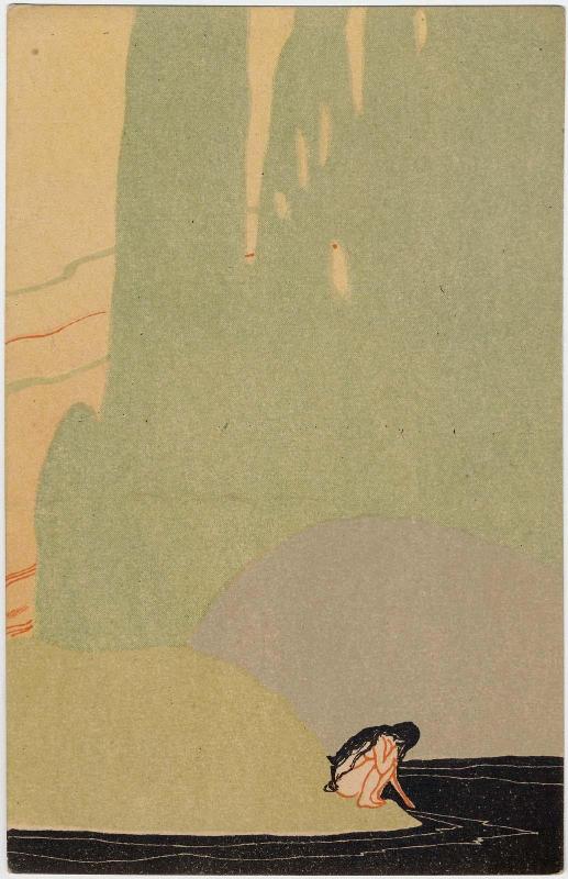 Woman Huddled by Stream