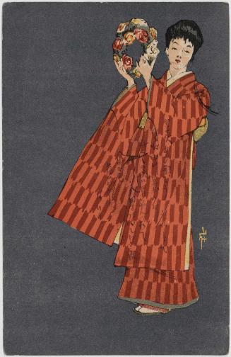 Woman Holding Floral Garland from the series Commemoration of the Victory of the Russo-Japanese War