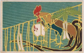 New Year's Card: Roosters and New Year's Decoration